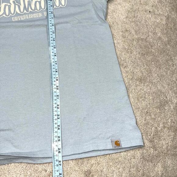 Carhartt Script Logo T-Shirt Sky Blue Loose Fit Wmns Size M Workwear Style Tee - Picture 7 of 7